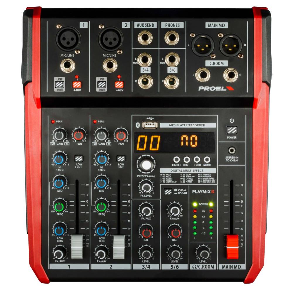Proel PLAYMIX6 6-Channel PA Mixer with DFX USB Player and BT
