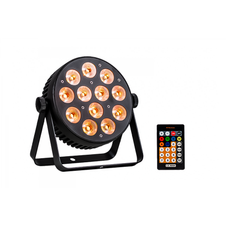 PAR12X12L - Par 12 x 12W RGBWAU, Aluminium Fanless Housing, IEC in and out, IR Remote Included