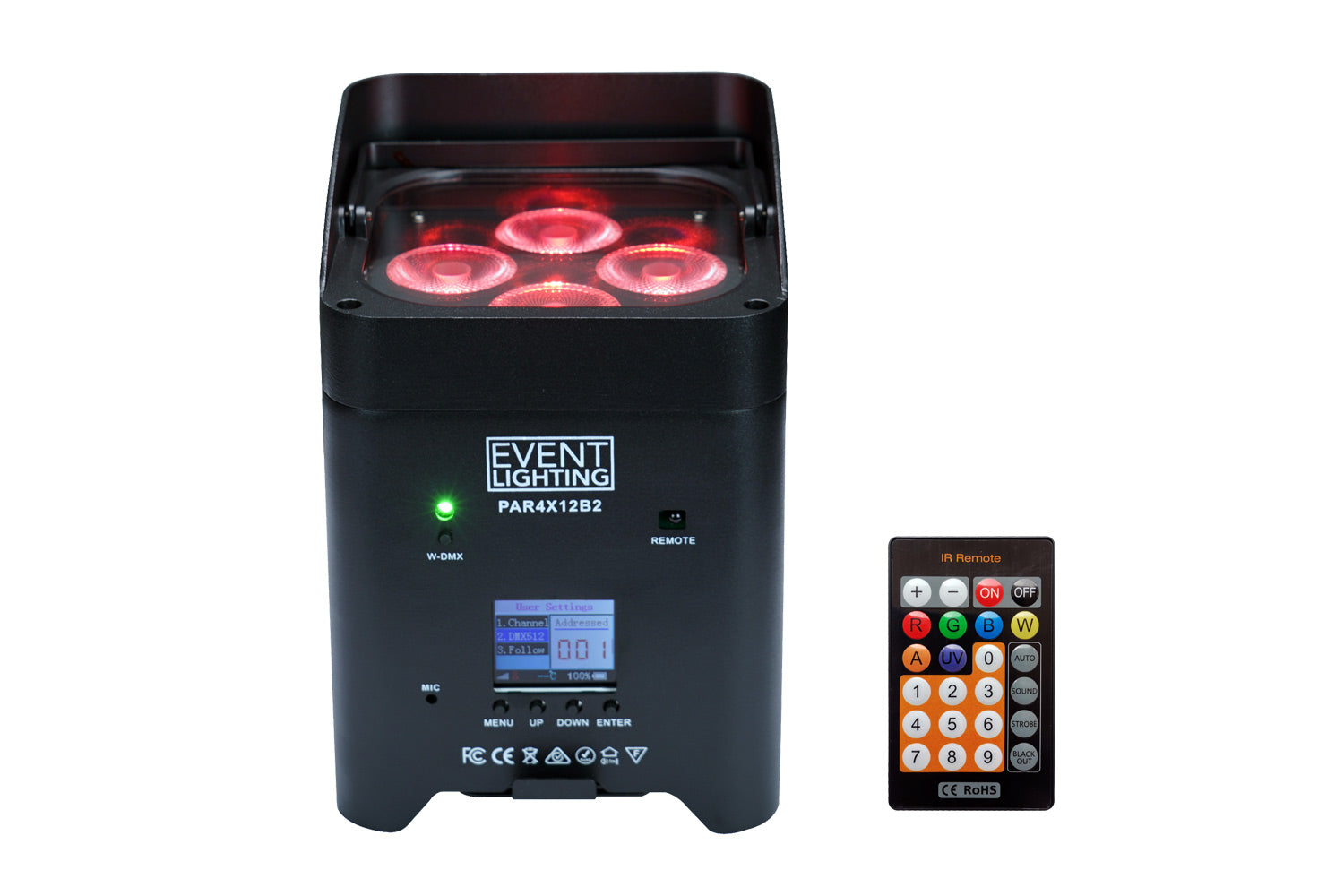 Event Lighting PAR4X12B2 - Indoor Battery Uplight Pro Par with 4 x 12W RGBWAUV LEDs