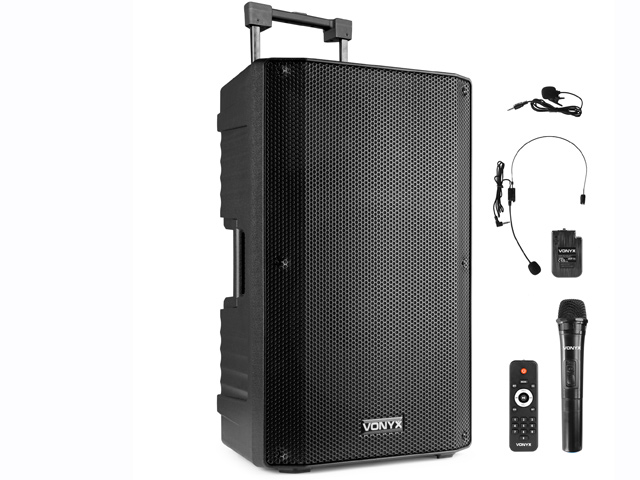 VSA700-BP 15″ Portable PA Speaker with Wireless Mics